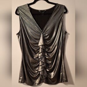 Bianca Nygard Silver Shimmering Sleeveless Ruched Top